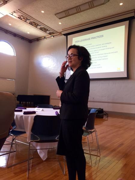 Deb Ball presenting to University of Northern Iowa faculty on April 1, 2016.